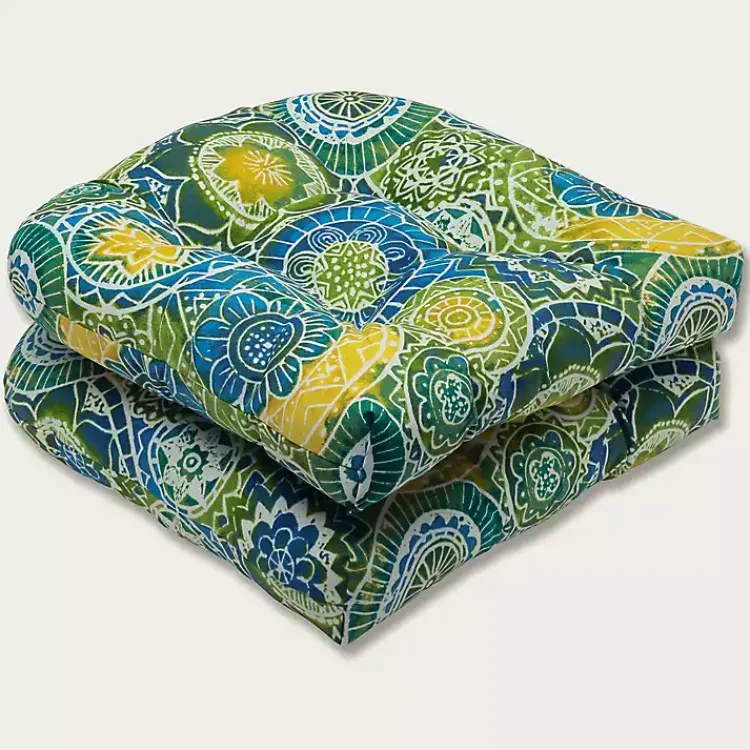 Kirklands Home Blue Green Lagoon Wicker Chair Cushions, Set of 2 Hot