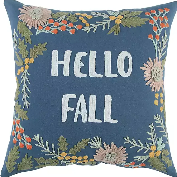 Fall>Kirklands Home Blue Hello Fall Embroidered Pillow