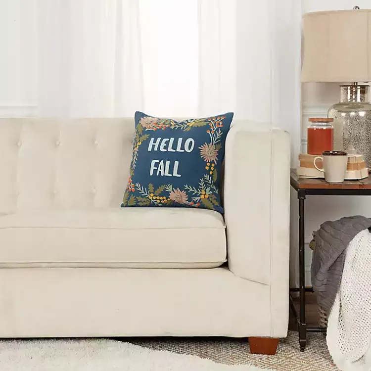Fall>Kirklands Home Blue Hello Fall Embroidered Pillow