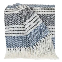 Blankets & Throws>Kirklands Home Herringbone Multi Striped Throw Blue