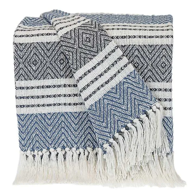 Blankets & Throws>Kirklands Home Herringbone Multi Striped Throw Blue