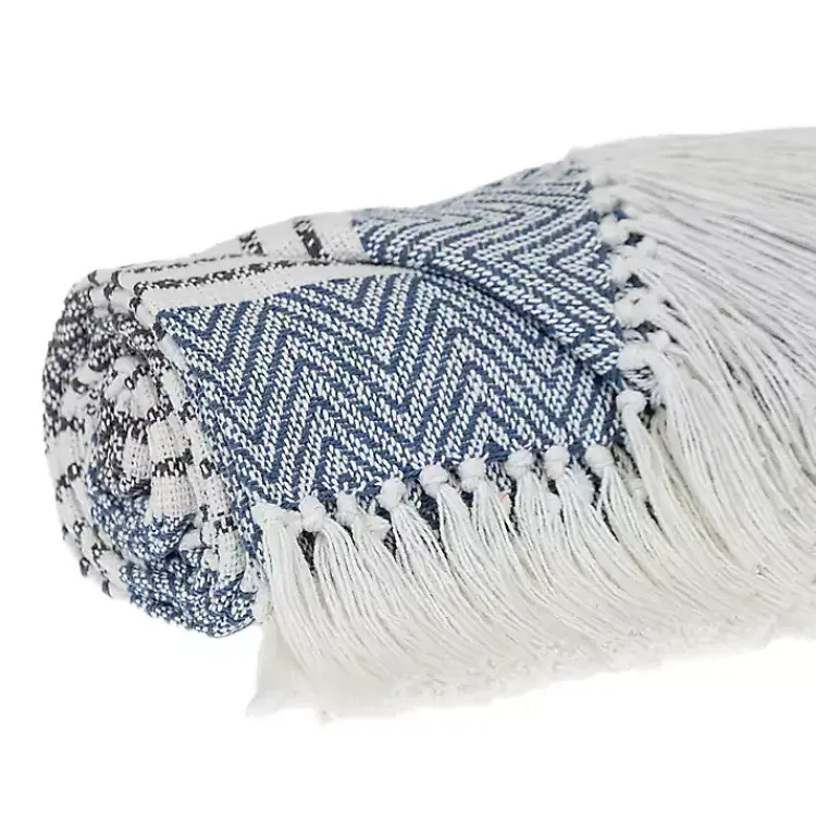 Blankets & Throws>Kirklands Home Herringbone Multi Striped Throw Blue