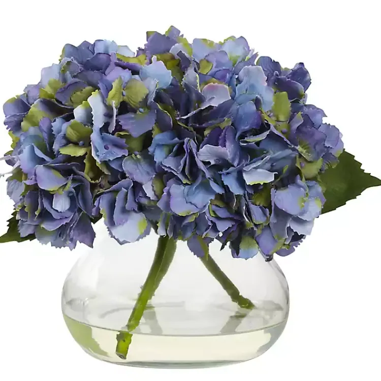 Arrangements & Greenery>Kirklands Home Hydrangea Arrangement in Clear Vase Blue