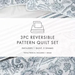 Kirklands Home Blue Jacobean Reversible 3-pc. Queen Quilt Set Outlet