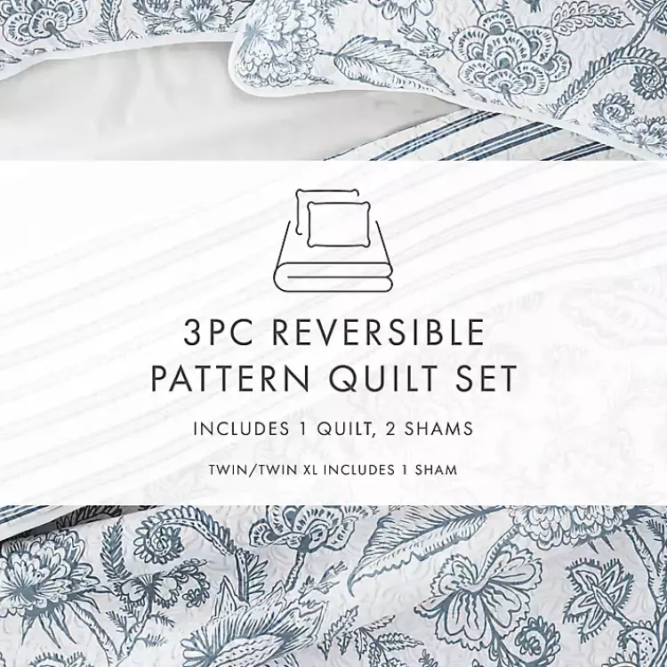 Kirklands Home Blue Jacobean Reversible 3-pc. Queen Quilt Set Outlet