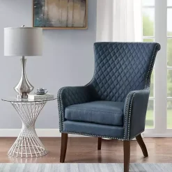 Kirklands Home Lanea Quilted Accent Chair with Silver Studs Blue Best