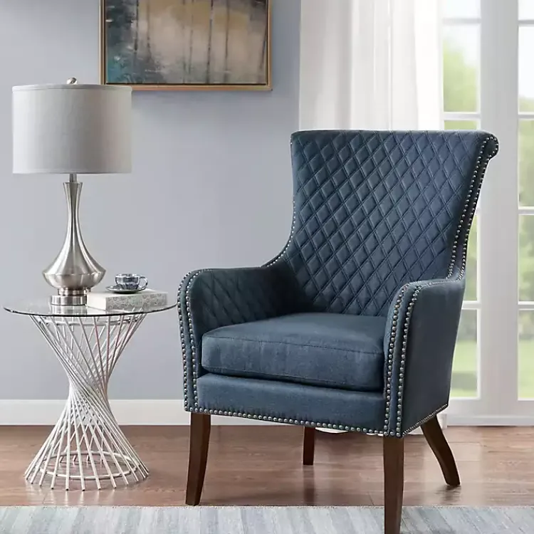 Kirklands Home Lanea Quilted Accent Chair with Silver Studs Blue Best