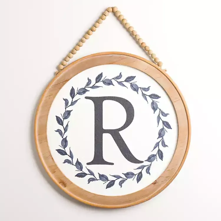 Kirklands Home Blue Leaf Wreath Monogram R Wood Wall Plaque Best