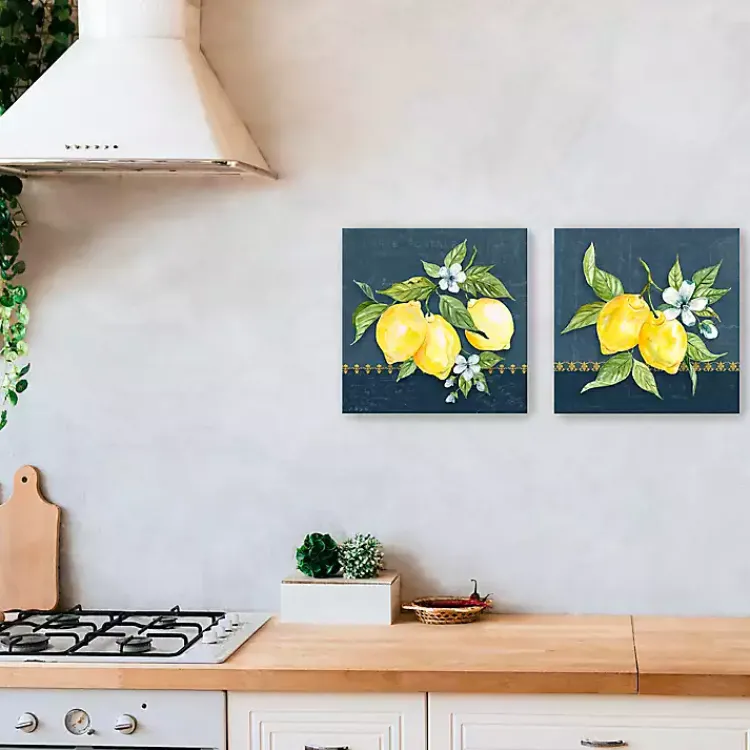 Kirklands Home Blue Lemon Squeeze Canvas Art Prints, Set of 2 New