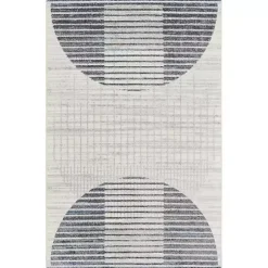 Kirklands Home Blue Linear Geometric Washable Accent Rug, 2x4 Outlet