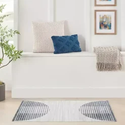 Kirklands Home Blue Linear Geometric Washable Area Rug, 4x6