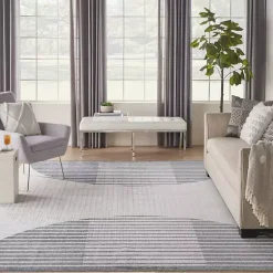 Kirklands Home Blue Linear Geometric Washable Area Rug, 9x12 New