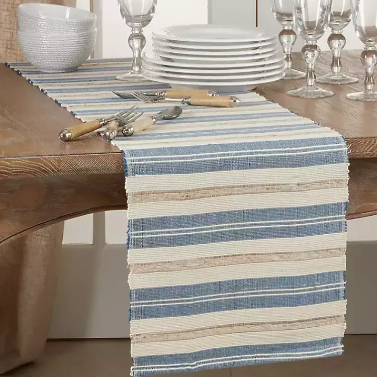 Kirklands Home Blue Long Striped Water Hyacinth Table Runner Sale