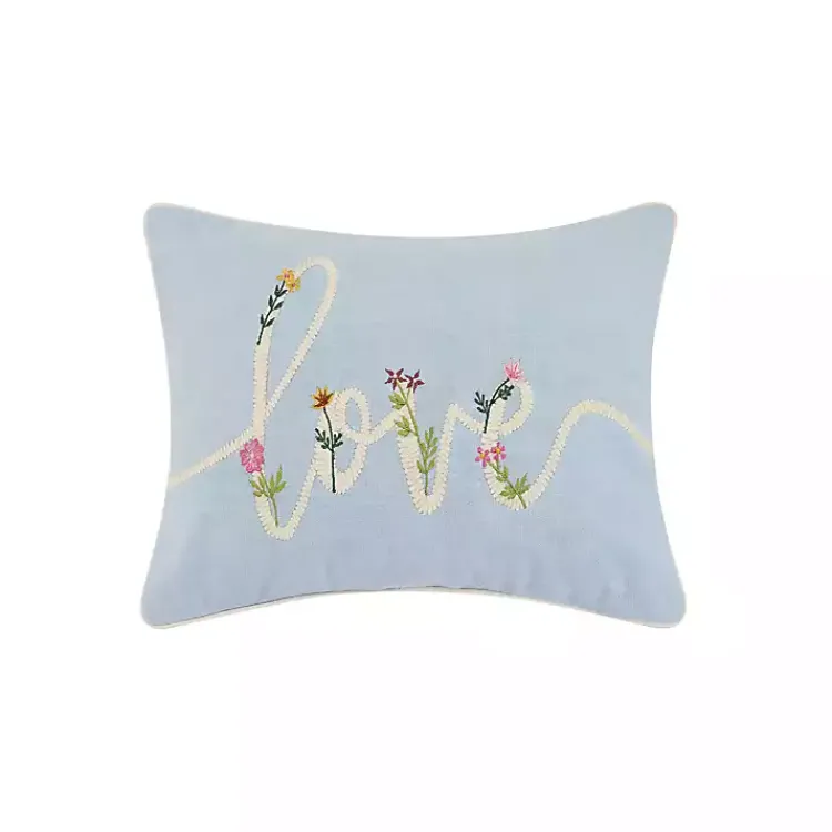 Pillows>Kirklands Home Blue Love Floral Embroidered Lumbar Pillow