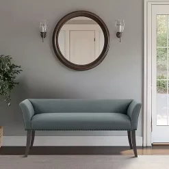Kirklands Home Low Back Flared Nailhead Trim Bench Blue New