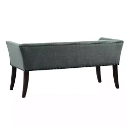 Kirklands Home Low Back Flared Nailhead Trim Bench Blue New