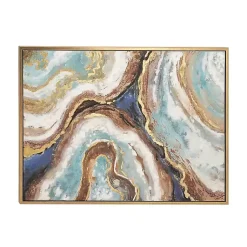 Kirklands Home Blue Marbling Agate Framed Canvas Art Print New