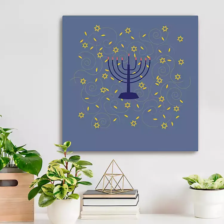 Hanukkah Decorations>Kirklands Home Blue Menorah Canvas Art Print
