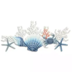 Kirklands Home Blue Metal Coral and Shell Wall Plaque New