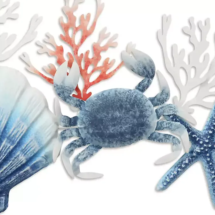 Kirklands Home Blue Metal Coral and Shell Wall Plaque New