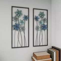 Kirklands Home Metal Floral Panel Wall Plaques, Set of 2 Blue Online
