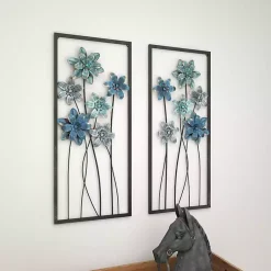 Kirklands Home Metal Floral Panel Wall Plaques, Set of 2 Blue Online