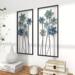 Kirklands Home Metal Floral Panel Wall Plaques, Set of 2 Blue Online