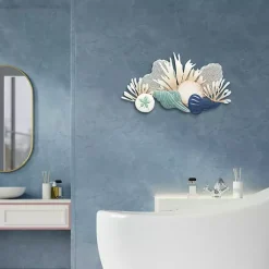Kirklands Home Blue Metal Reef and Shell Wall Plaque Hot