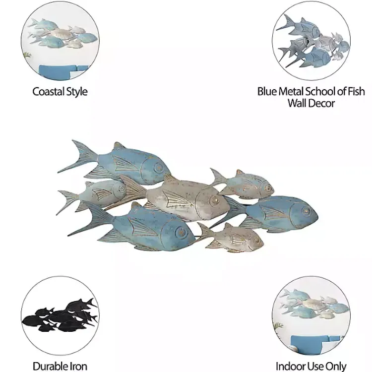 Kirklands Home Metal School of Fish Wall Plaque Blue Clearance