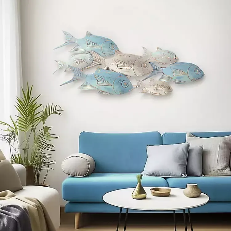 Kirklands Home Metal School of Fish Wall Plaque Blue Clearance