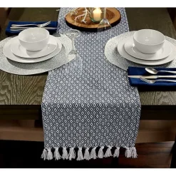 Kirklands Home Mini Diamond Fringe End Table Runner, 108 in. Blue Sale