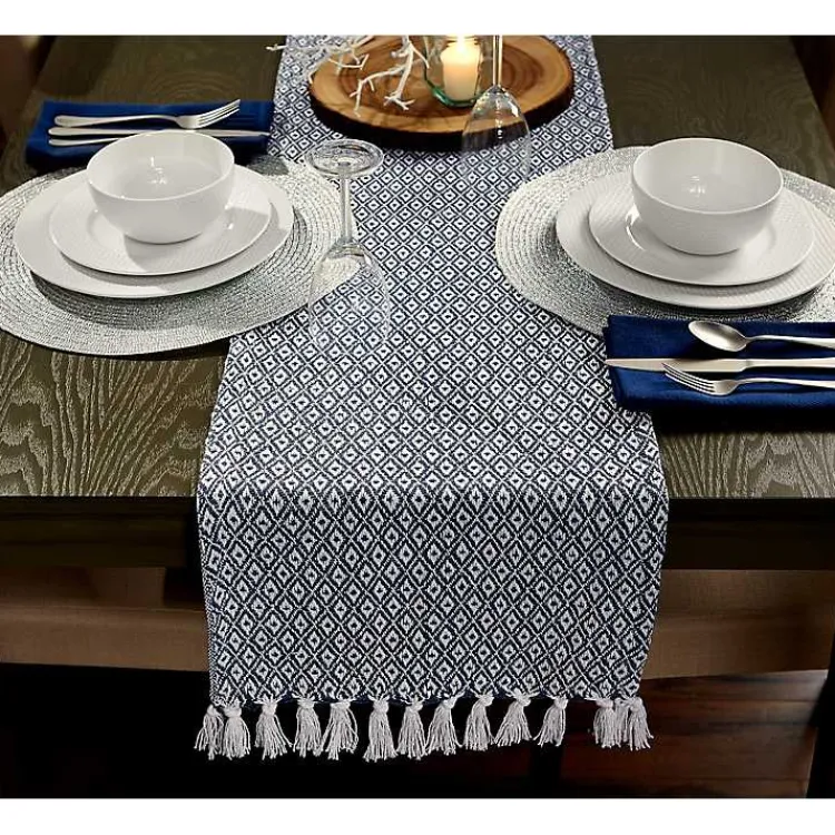 Kirklands Home Mini Diamond Fringe End Table Runner, 108 in. Blue Sale