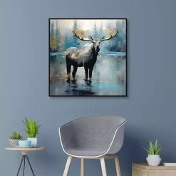Kirklands Home Blue Moody Moose Framed Canvas Art Print
