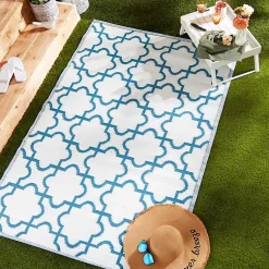 Kirklands Home Blue Moroccan Trellis Outdoor Area Rug, 4x6
