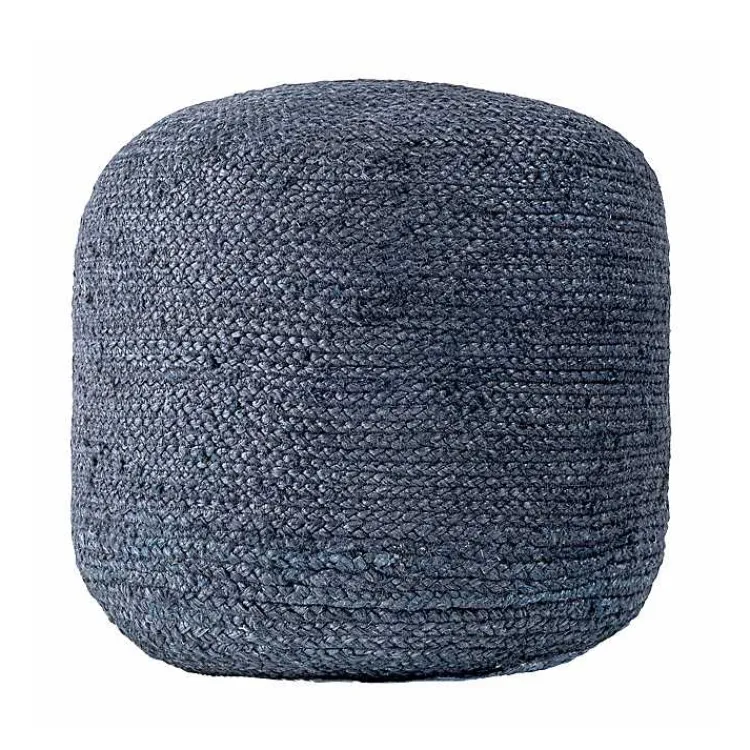 Poufs & Floor Cushions>Kirklands Home Neely Jute Chevron Braided Pouf Blue