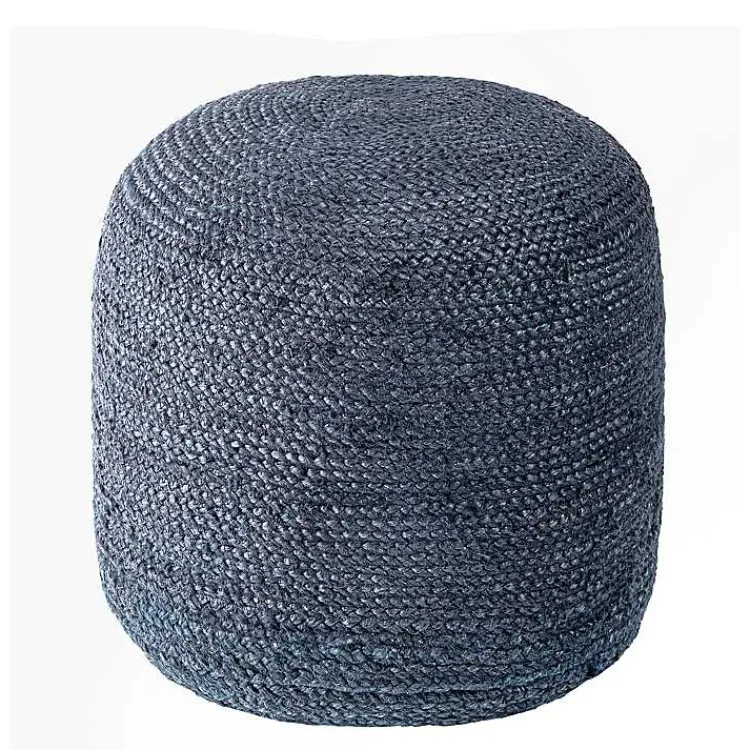 Poufs & Floor Cushions>Kirklands Home Neely Jute Chevron Braided Pouf Blue