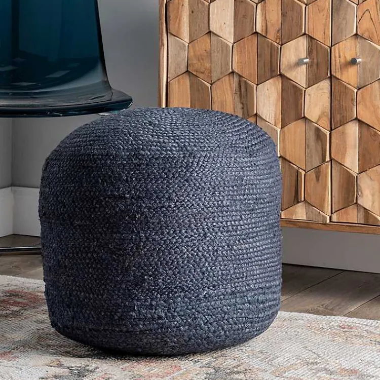 Poufs & Floor Cushions>Kirklands Home Neely Jute Chevron Braided Pouf Blue