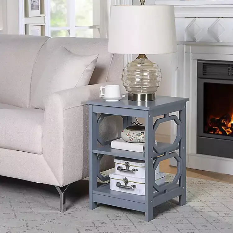 Kirklands Home Octagon 2-Shelf Accent Table Blue New