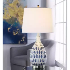 Kirklands Home Blue Off-White Ceramic and Steel Table Lamp Best