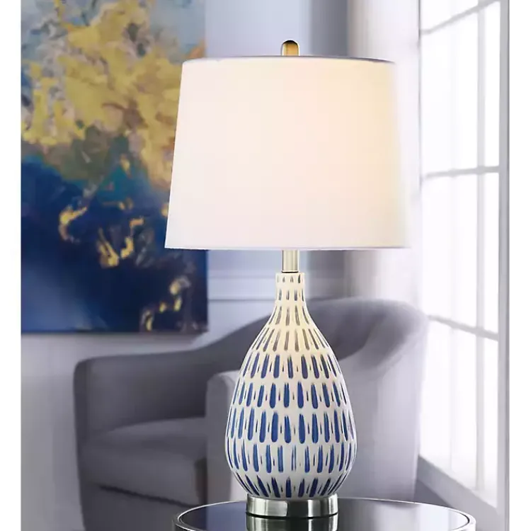 Kirklands Home Blue Off-White Ceramic and Steel Table Lamp Best