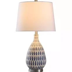 Kirklands Home Blue Off-White Ceramic and Steel Table Lamp Best