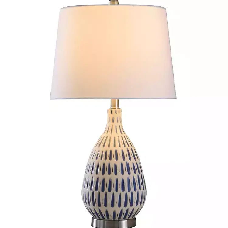 Kirklands Home Blue Off-White Ceramic and Steel Table Lamp Best
