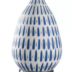 Kirklands Home Blue Off-White Ceramic and Steel Table Lamp Best