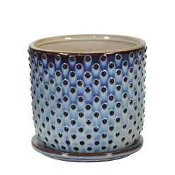 Kirklands Home Blue Ombre Dotted Ceramic Planter with Saucer