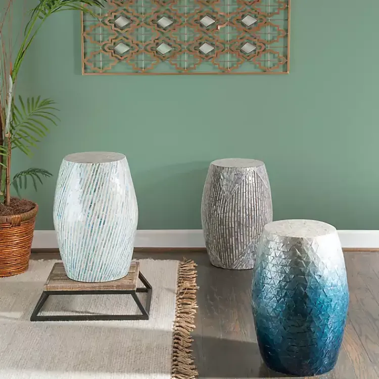 Kirklands Home Blue Ombre Mosaic Capiz Shell Drum End Table Discount