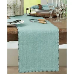 Kirklands Home Overcast Stitch Cotton Table Runner Blue Outlet