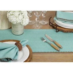 Kirklands Home Overcast Stitch Cotton Table Runner Blue Outlet