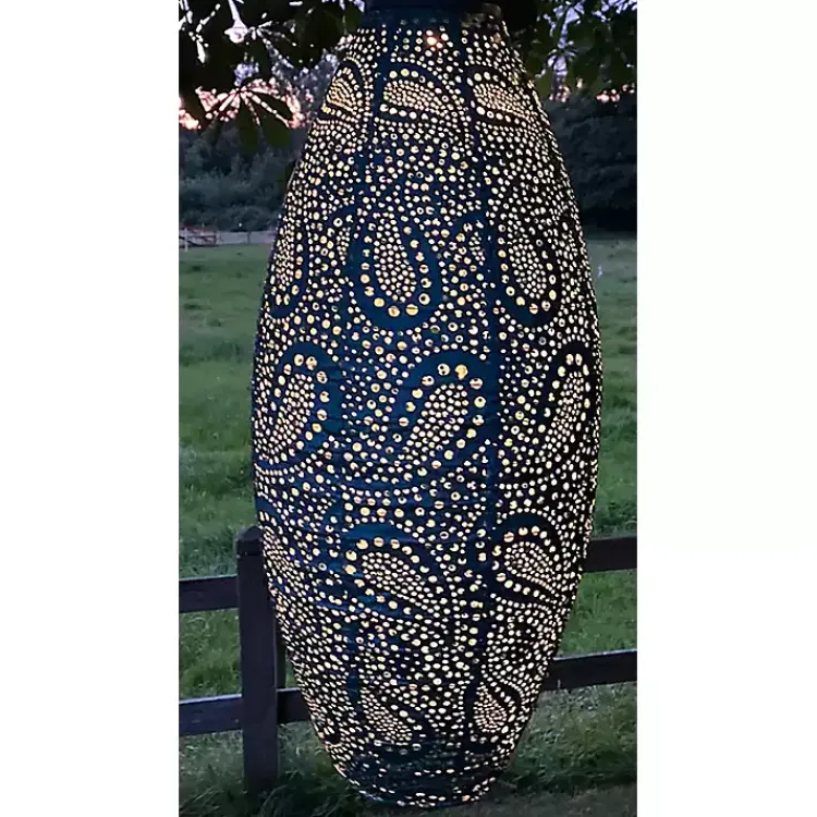Kirklands Home Paisley Oblong Hanging LED Outdoor Lantern Blue Best