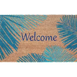 Kirklands Home Blue Palm Fronds Welcome Coir Doormat New