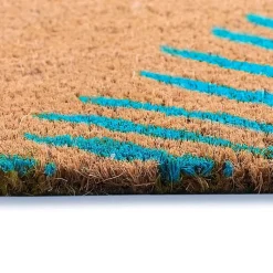 Kirklands Home Blue Palm Fronds Welcome Coir Doormat New